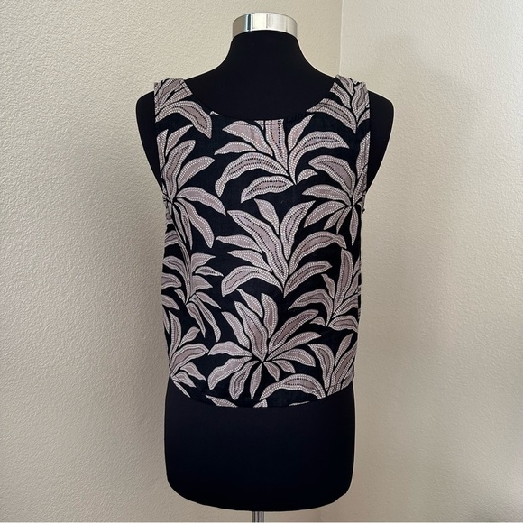 Rachel Zoe Black Tan Leaves 100% Linen Square Neck Crop Top - Picture 6 of 9